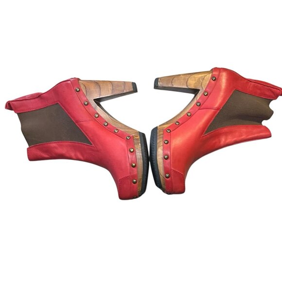 John Fluvog Faiths Certitude Red Ladies Leather Boots Size 9 Platform Wood Heel - Picture 13 of 16